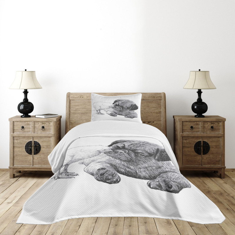 Pug Little Chick Hand Drawn Bedspread Set