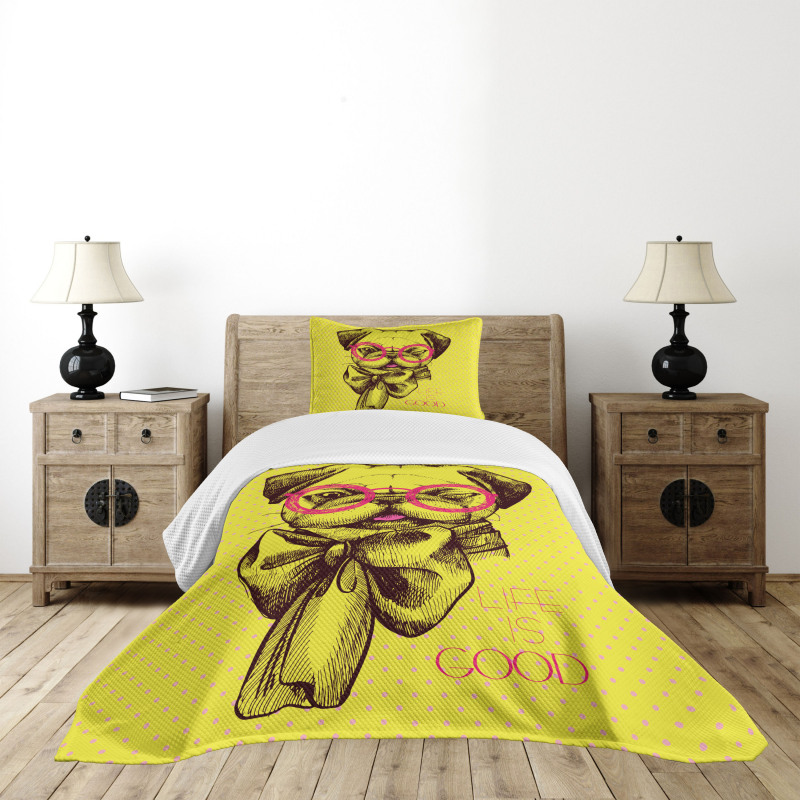 Intellectual Dog Glasses Bedspread Set