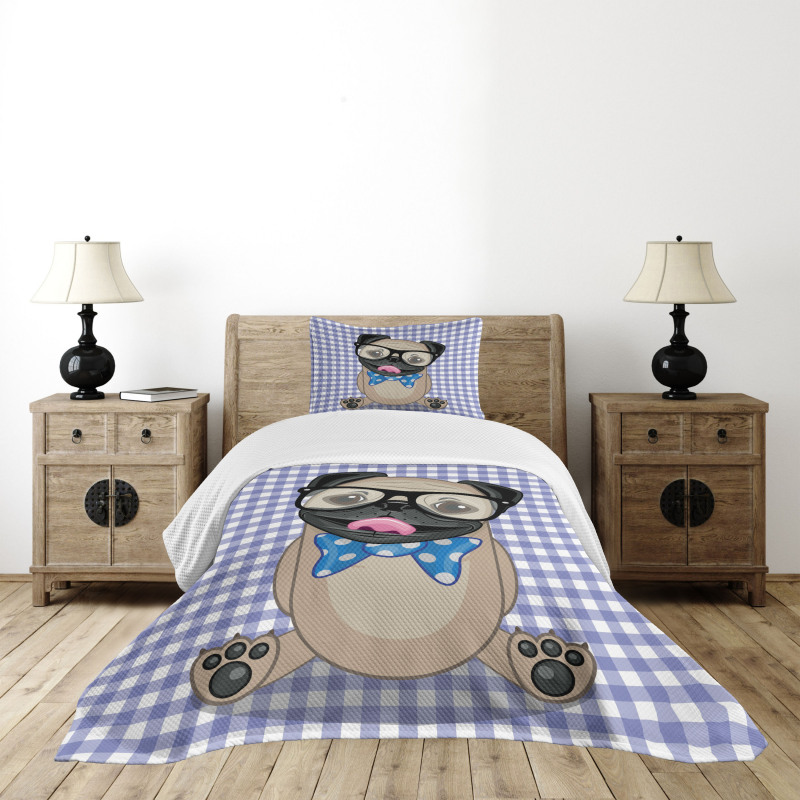 Nerdy Glasses Bow Tie Dog Bedspread Set