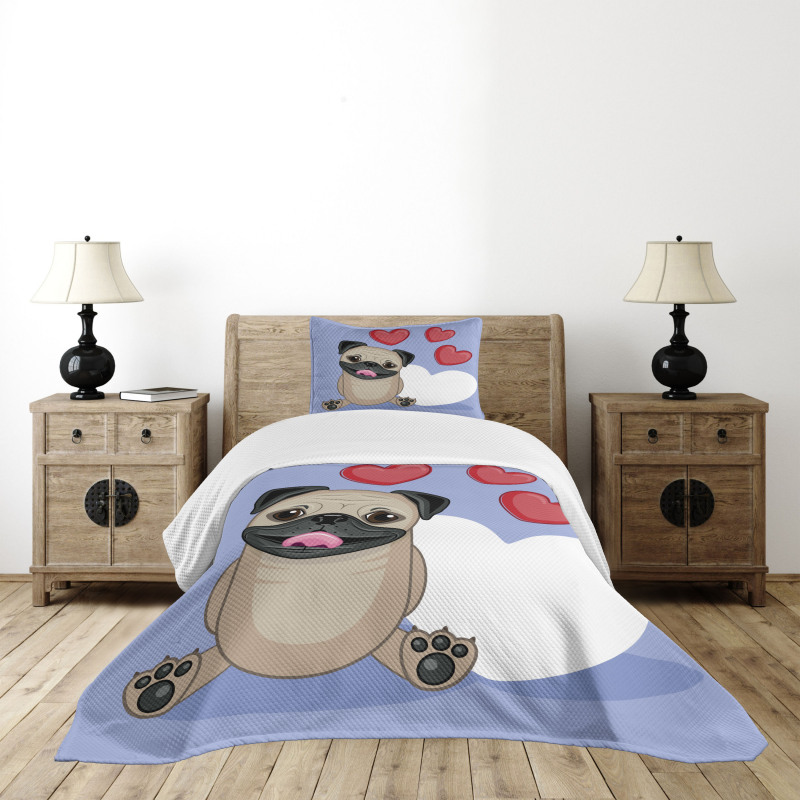 Happy Dog with Hearts Bedspread Set