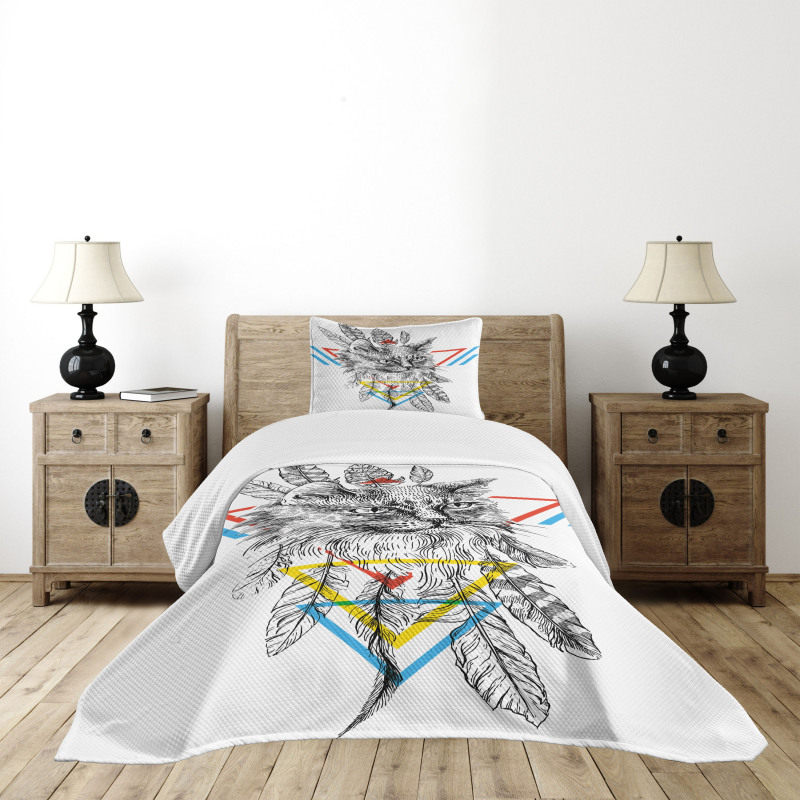 Ink Sketch Style Cat Bedspread Set