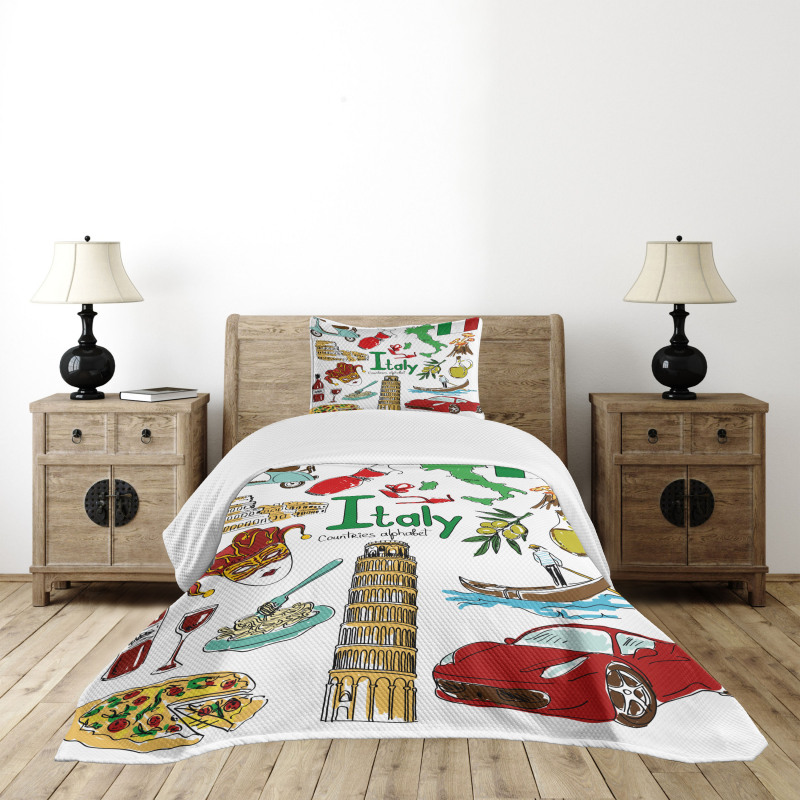 Fun Colorful Sketch Style Bedspread Set