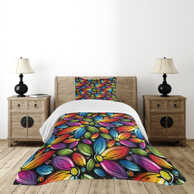 Colorful Flowers Vintage Bedspread Set