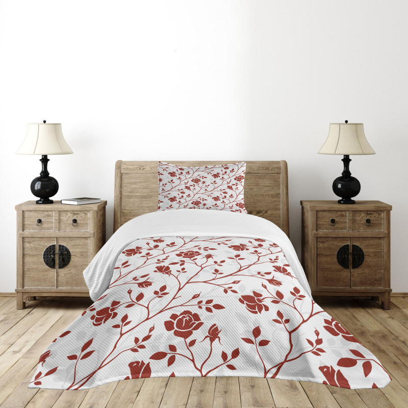 Monochrome Rose Leaves Bedspread Set