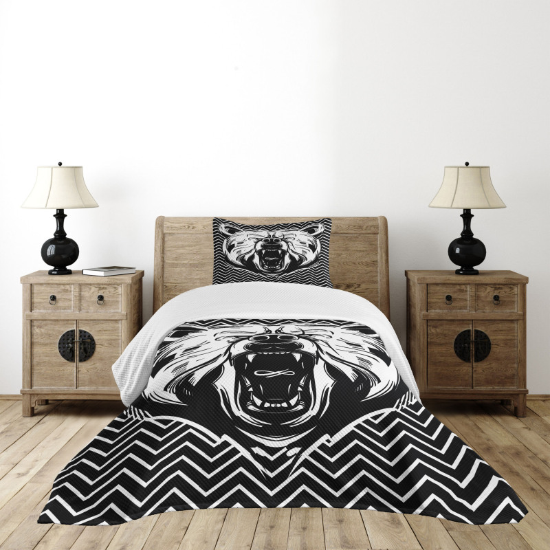 Scary Roar on Zigzag Lines Bedspread Set