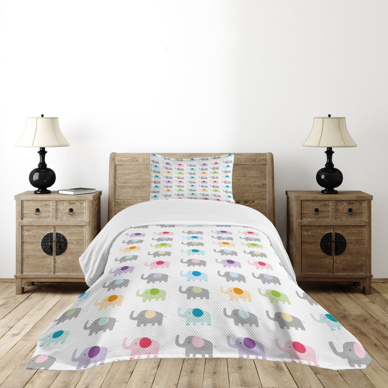 Colorful Fun Elephants Bedspread Set