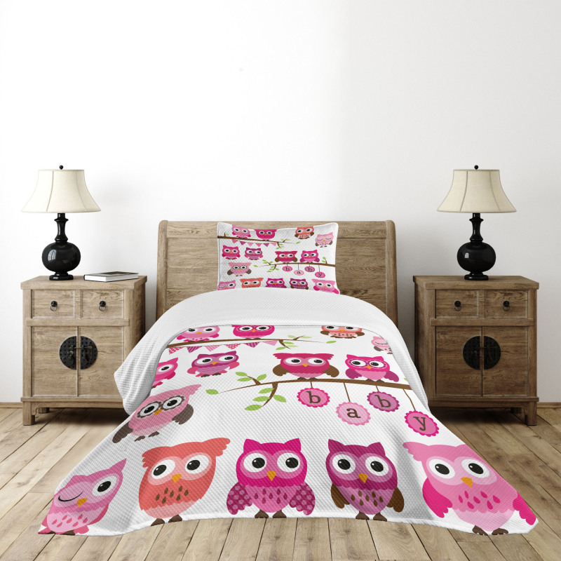 Owls Branches Cartoon Bedspread Set