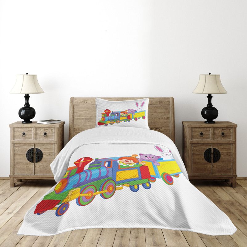 Clown Cat Bunny Train Bedspread Set