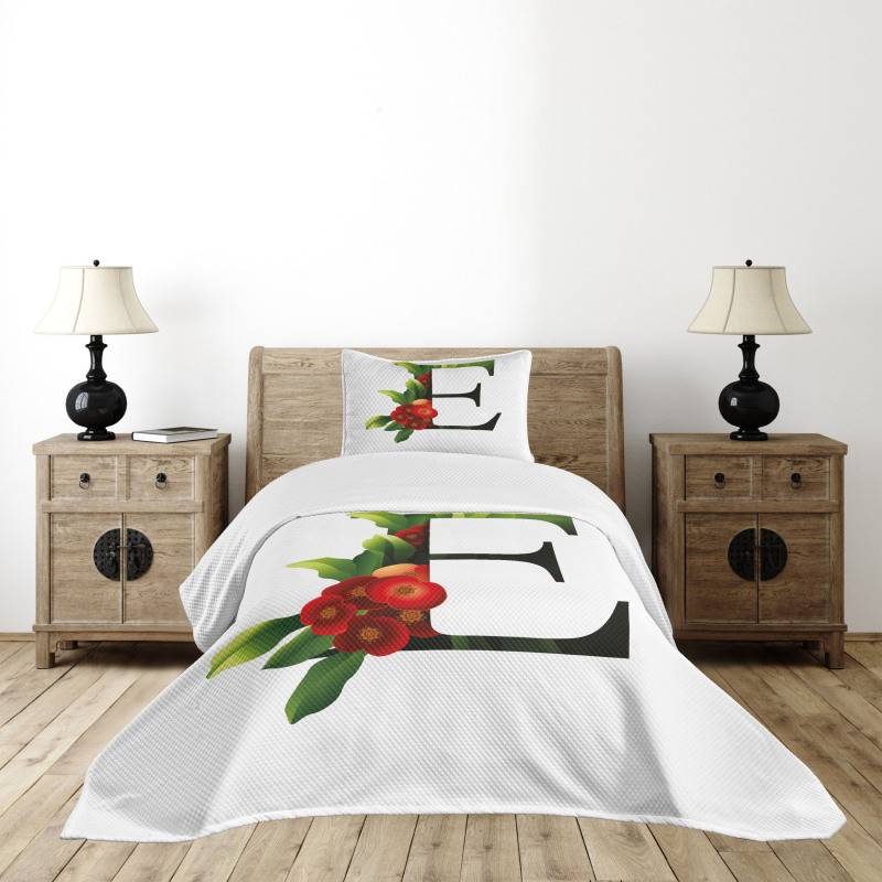 Alphabet Red Blooms Bedspread Set