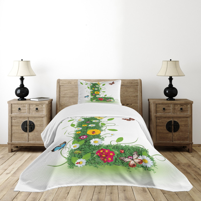 Flower Themed Image L Bedspread Set