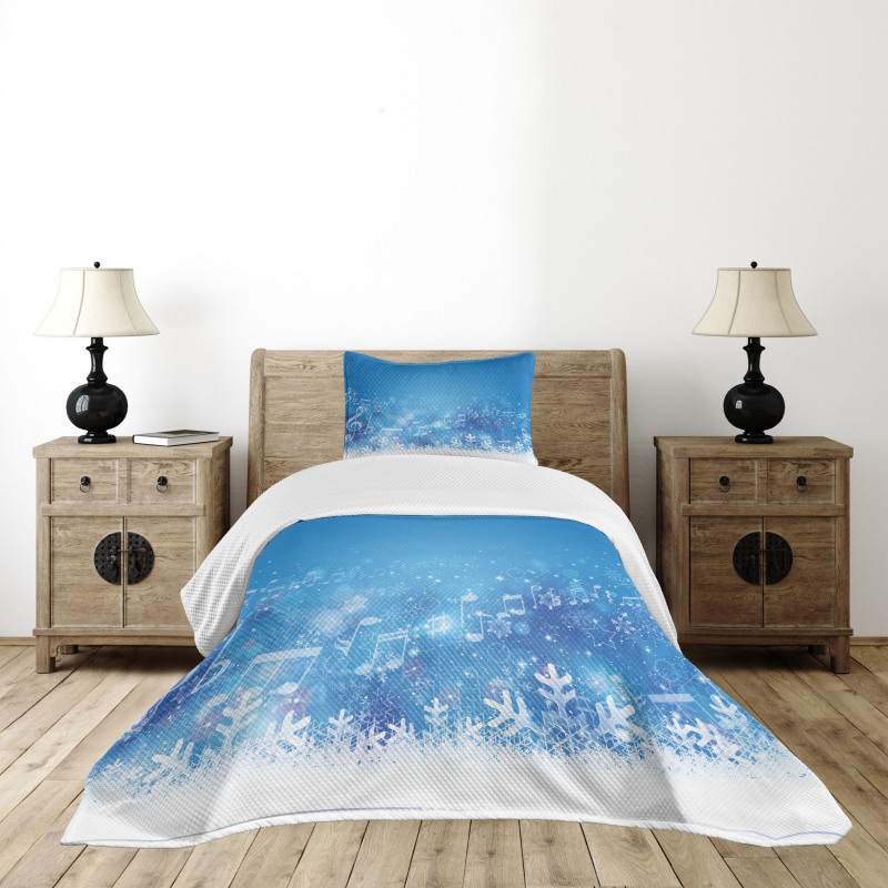 Music Notes Snowflakes Bedspread Set