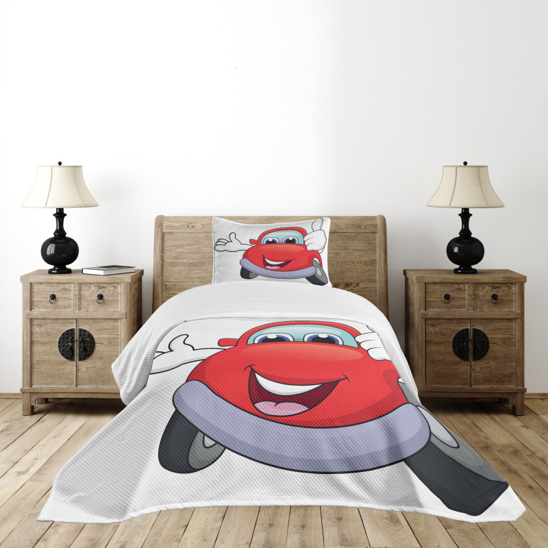 Cartoon Red Vehicle Happy Bedspread Set