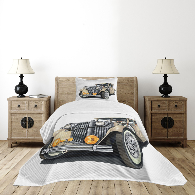 Vintage Vehicle Hand Drawn Bedspread Set