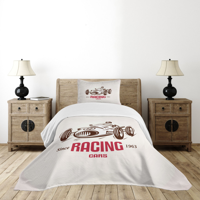 Retro Race Car Emblem Bedspread Set