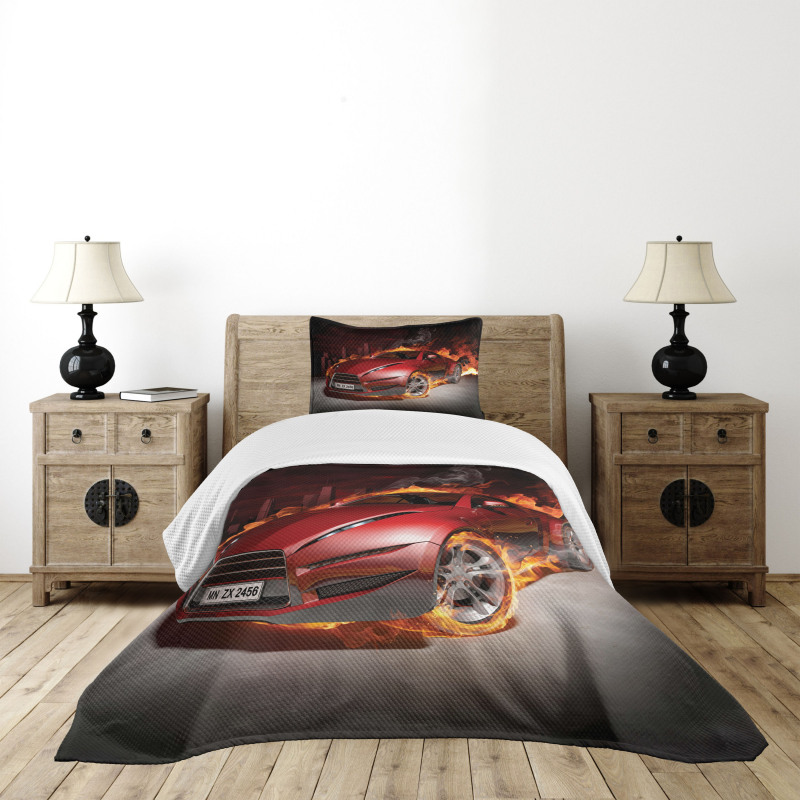 Burnout Tires Sport Car Bedspread Set