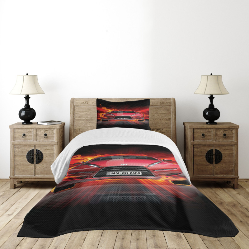 Fire Car Speeding Flames Bedspread Set