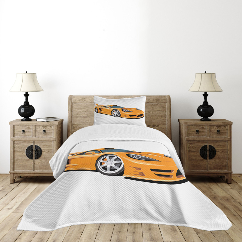 Orange Fast Sports Car Bedspread Set