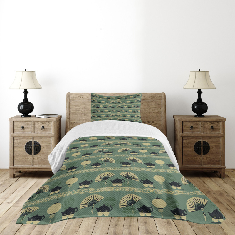 Chinese Culture Tea Bedspread Set