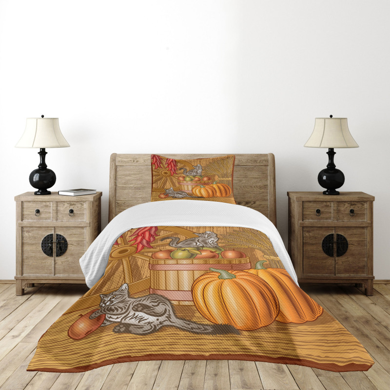 Rustic Barnyard Kitten Bedspread Set