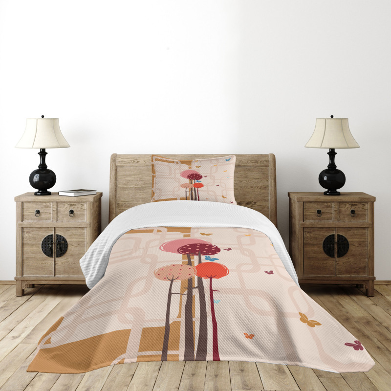 Colorful Trees Butterfly Bedspread Set