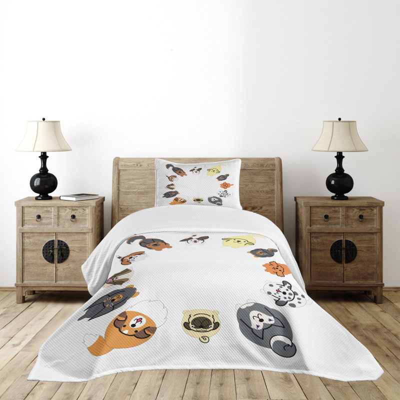 Various Cartoon Dog Design Bedspread Set