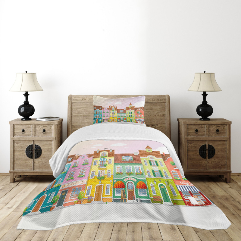 Retro Houses Digital Bedspread Set