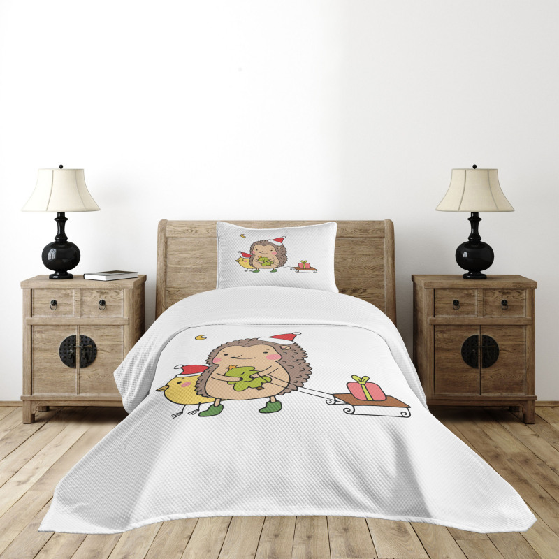 Cartoon Bird and Tree Bedspread Set