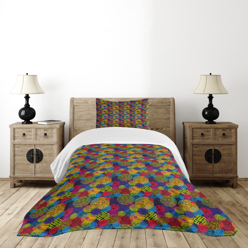 Circle Grunge Colorful Bedspread Set