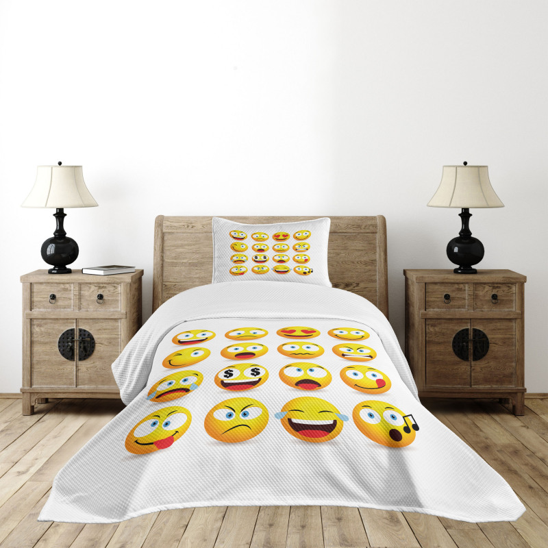 Smiley Faces Composition Bedspread Set