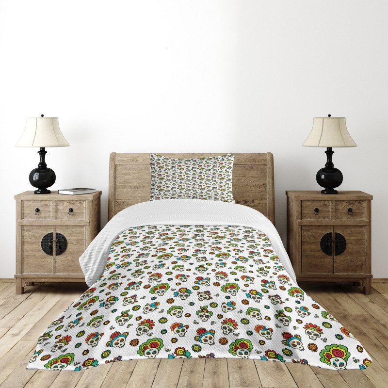 Dead Sugar Skull Flowers Bedspread Set