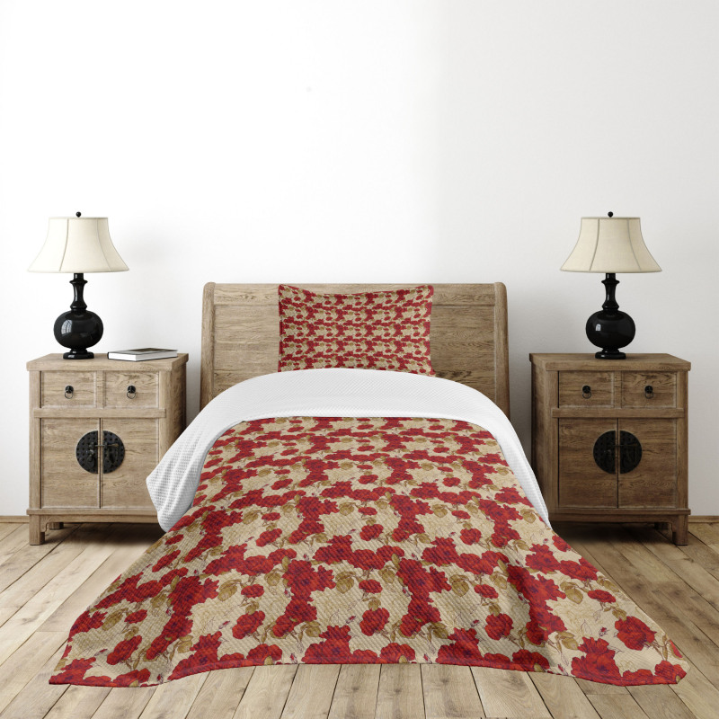 Romantic Red Roses Bedspread Set