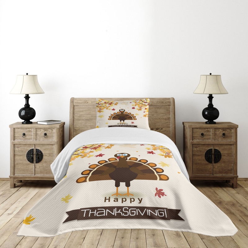 Fall Season Animal Leaf Bedspread Set