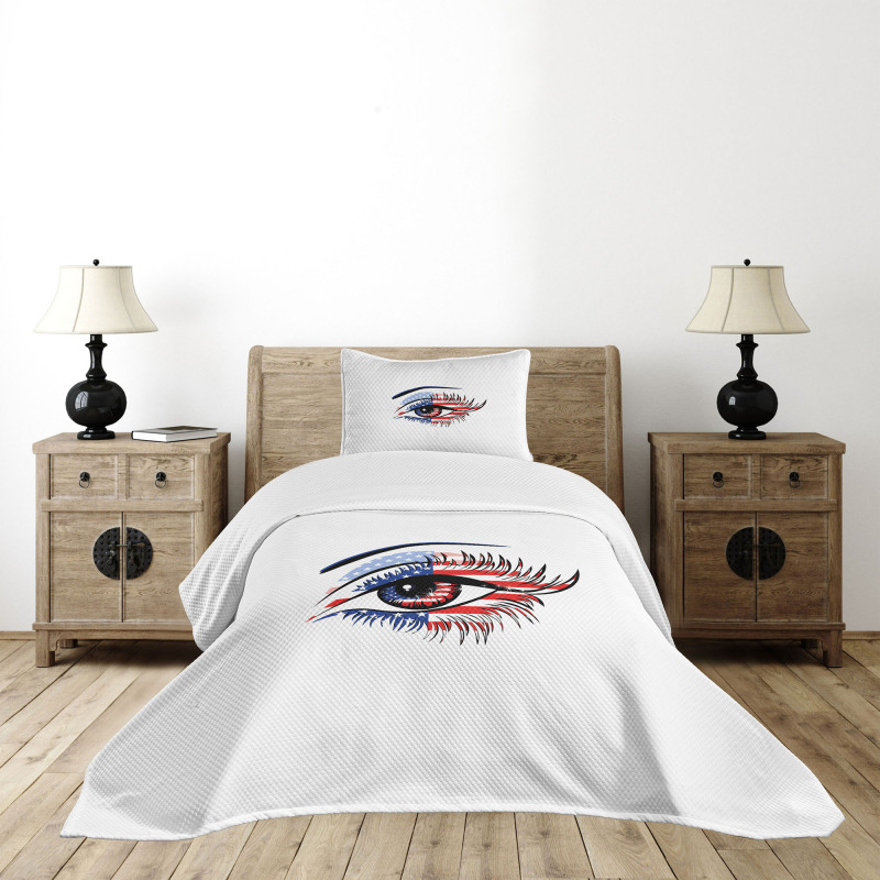 USA Flag Female Eye Bedspread Set