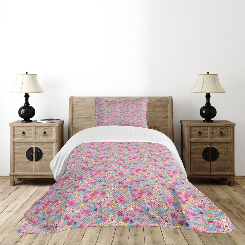 Kawaii Bunnies and Candy Bedspread Set