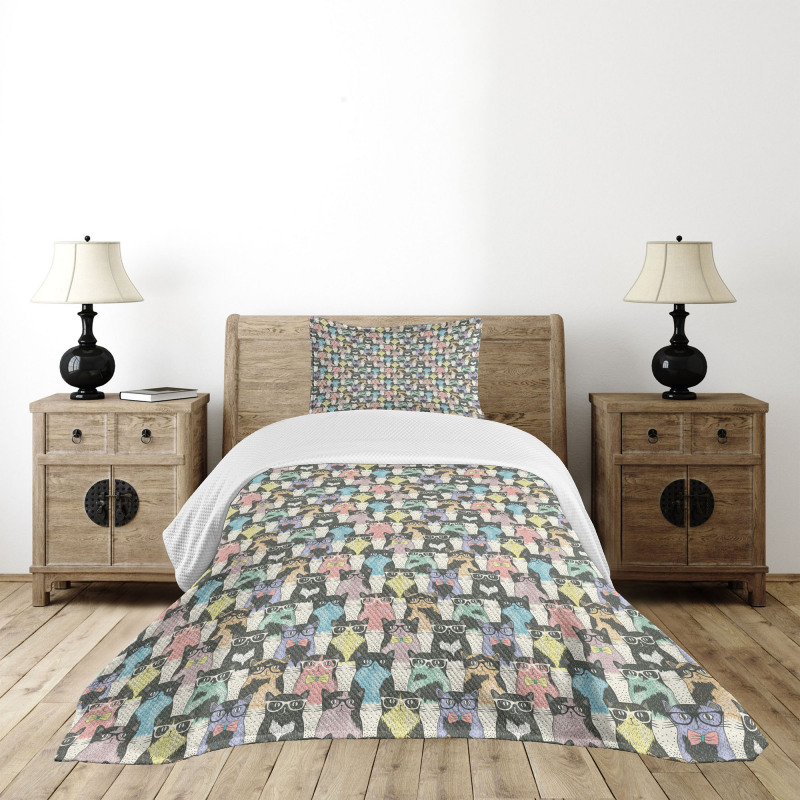 Retro Hipster Bow Ties Bedspread Set