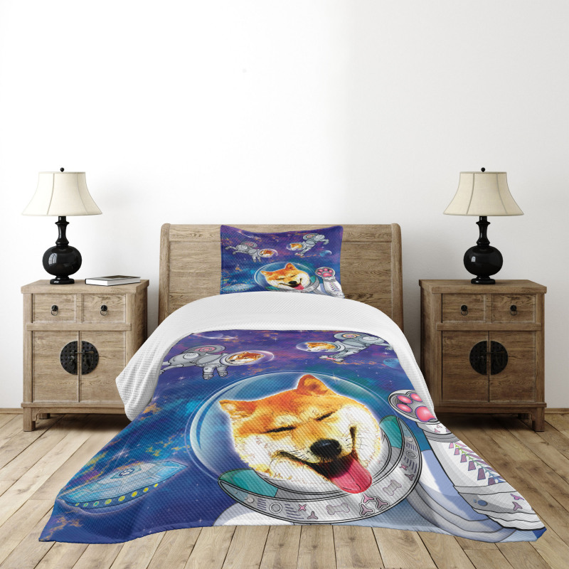 Astronaut Shibas in Space Bedspread Set