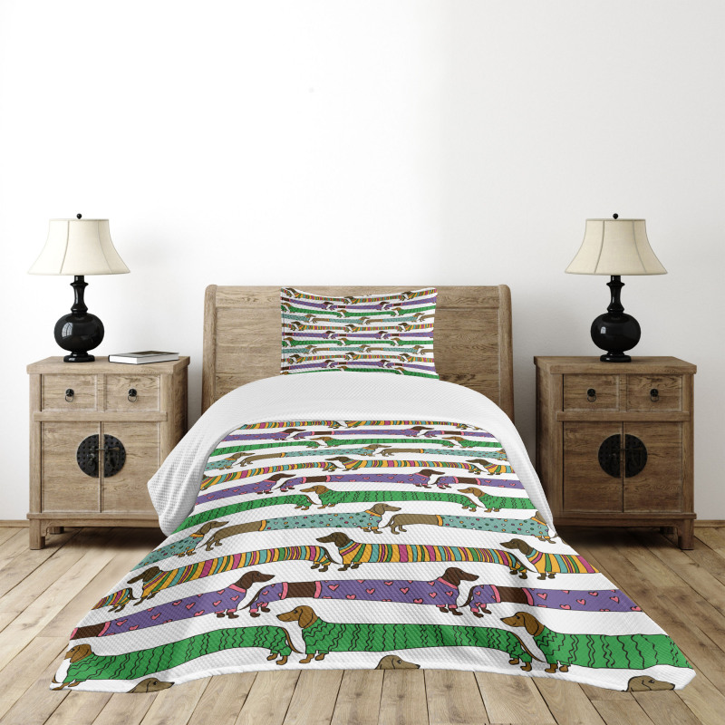 Dachshunds in Clothes Bedspread Set