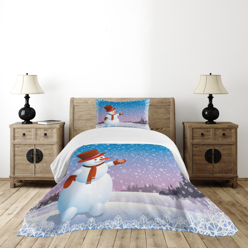 Happy Cartoon Snowfall Bedspread Set