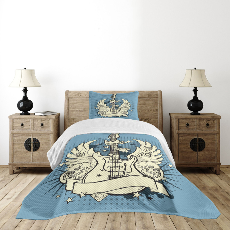 Rock 'n' Roll Retro Grunge Bedspread Set