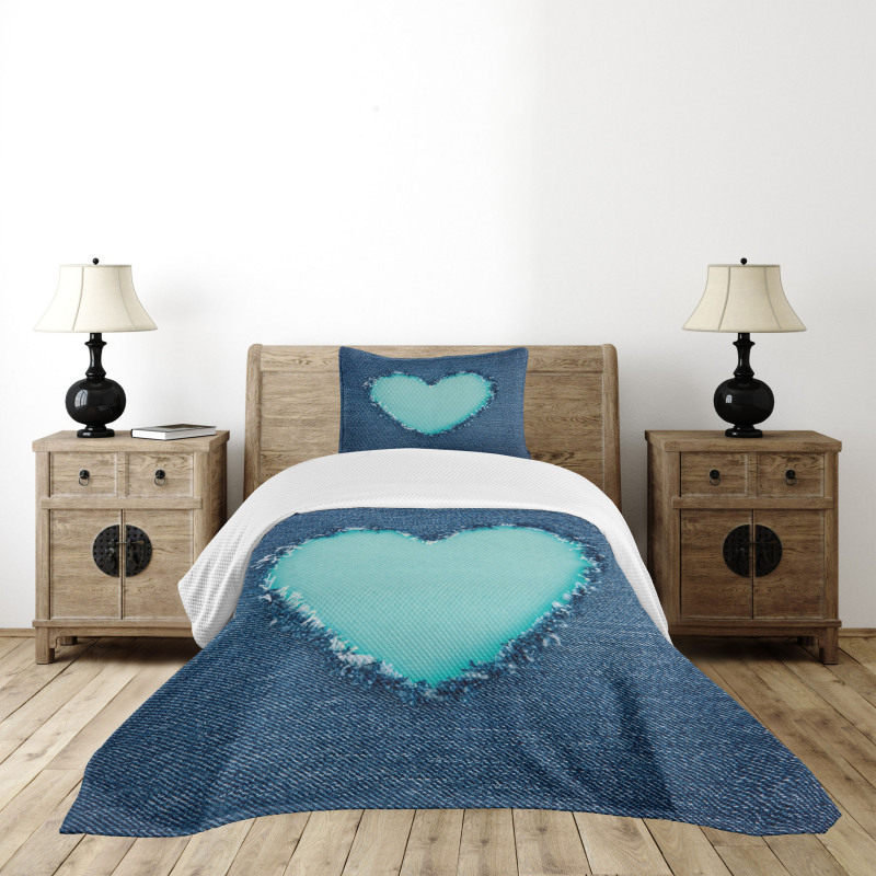 Denim Heart Love Bedspread Set