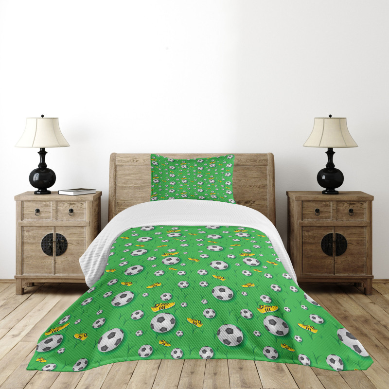 Shoes Balls on Grass Bedspread Set