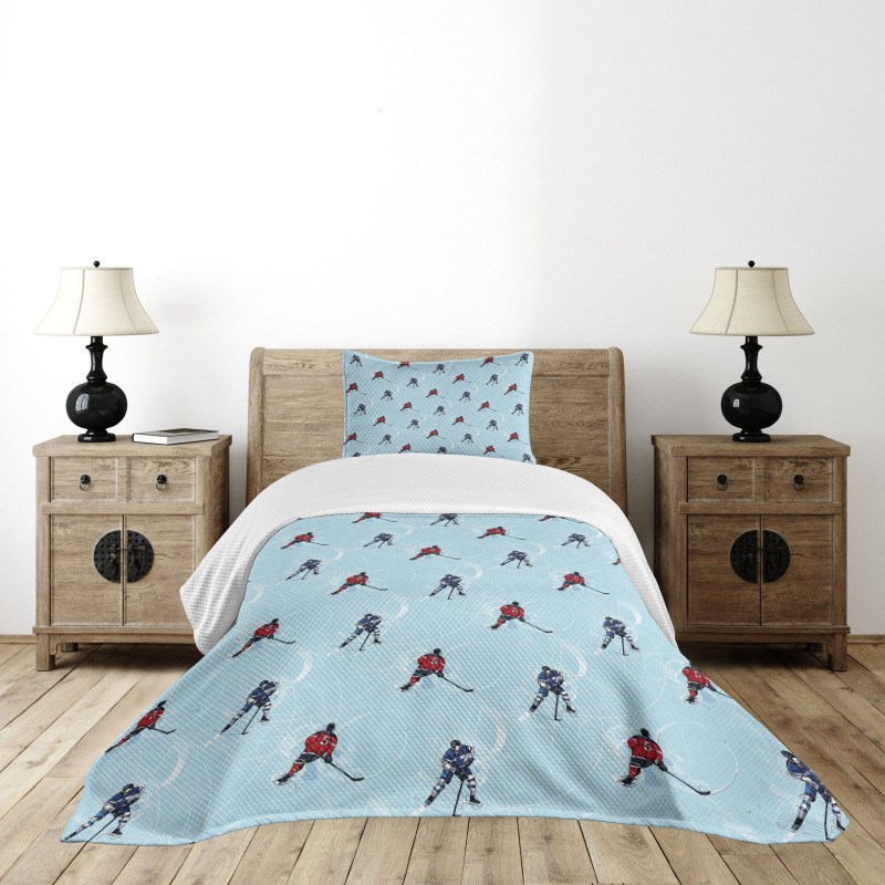 Ice Hockey Pattern Winter Bedspread Set