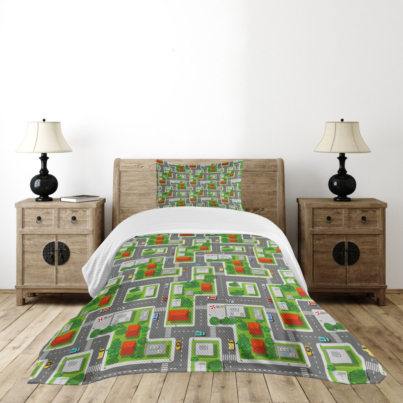 Birds Eye View Map Design Bedspread Set