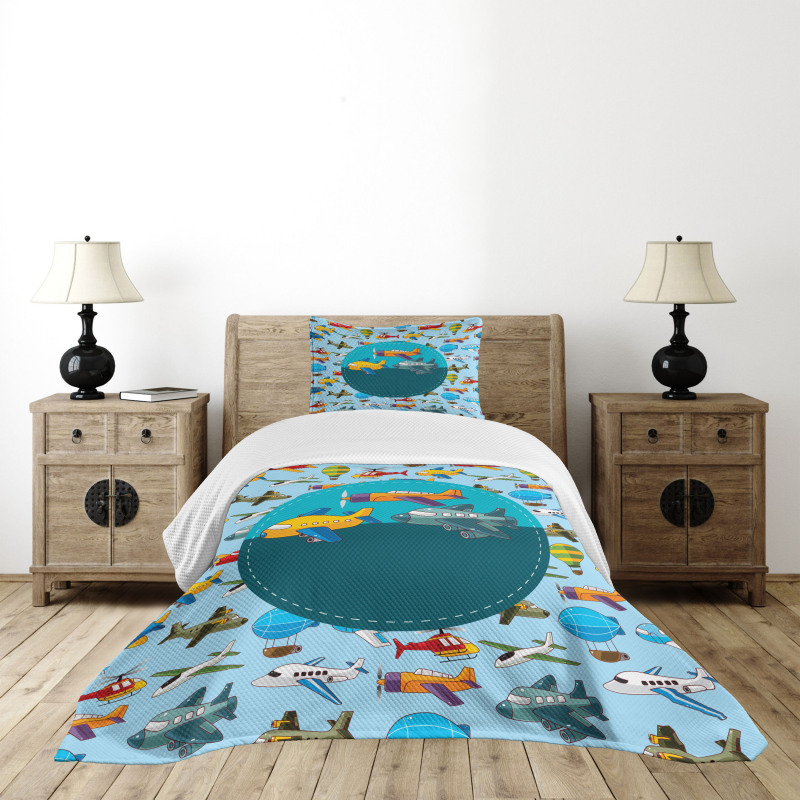 Cartoon Airplanes Bedspread Set