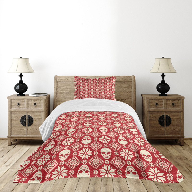 Needlework Skull Motif Bedspread Set