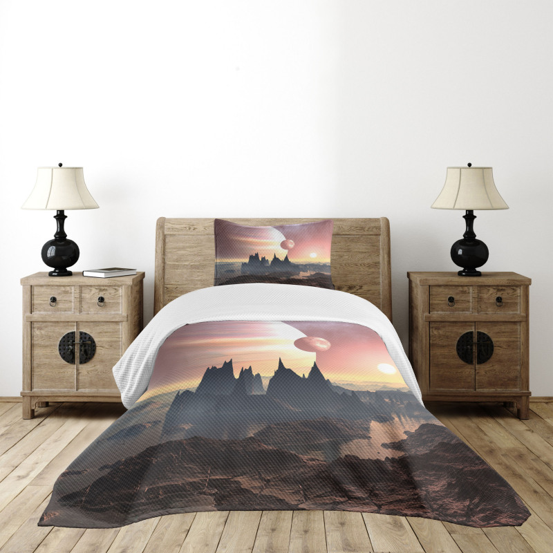 Twin Moons over Planet Bedspread Set