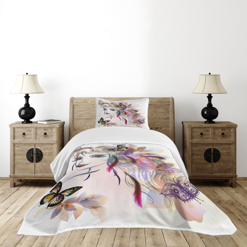 Butterflies with Girl Bedspread Set