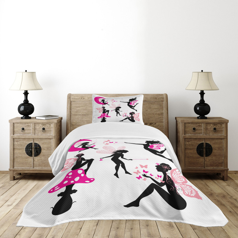 Silhouette of Winged Girl Bedspread Set