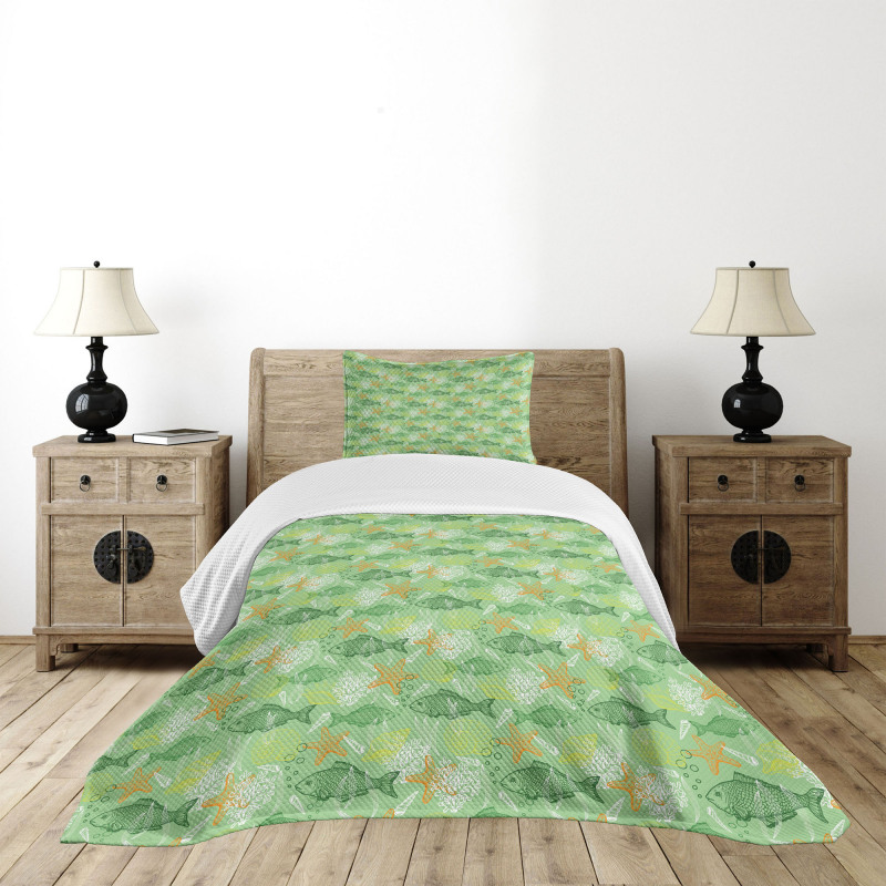 Bass Starfish Seashell Bedspread Set