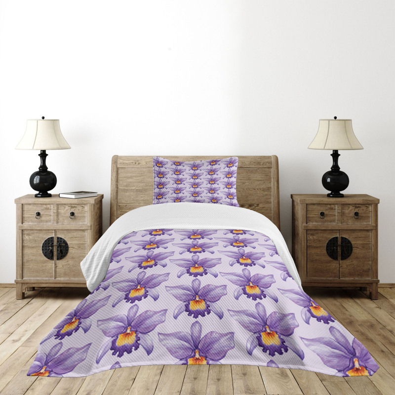 Tropical Orchid Flowers Bedspread Set